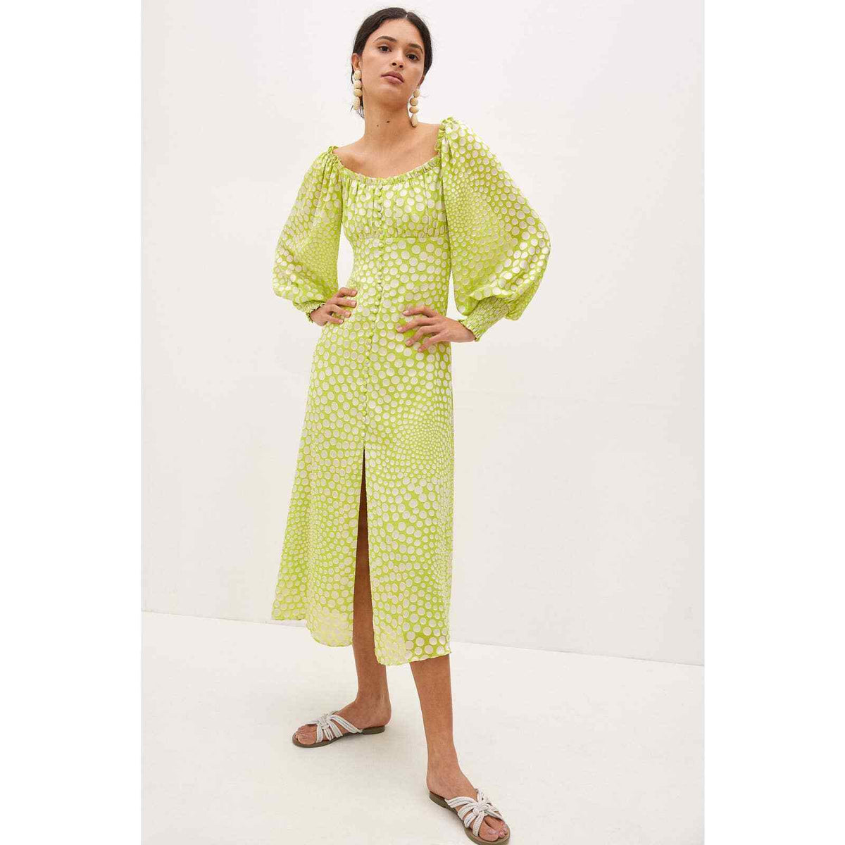 ANTHRO EXQUISE MERYL POLKA DOT MIDI DRESS - S ANTHRO EXQUISE MERYL POLKA DOT MIDI DRESS - S