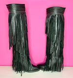 IVY KIRZHNER LEATHER FRINGE WEDGE BOOTS - 9