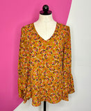 CABI BURNISHED BELL SLEEVE BLOUSE - S