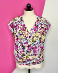 CABI EDEN FLORAL FAUX WRAP TOP - M