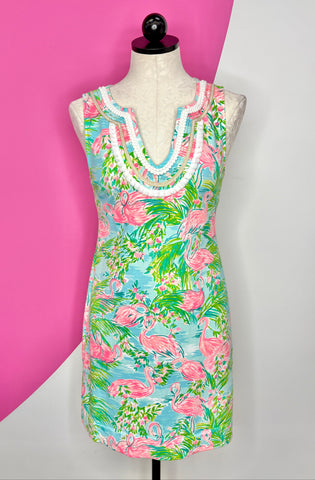 LILLY PULITZER FLAMINGO HARPER SHIFT DRESS- S
