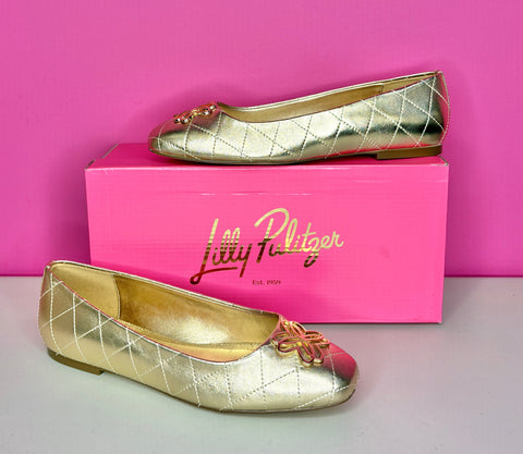 LILLY PULITZER PATINA GOLD BALLET FLATS - 9