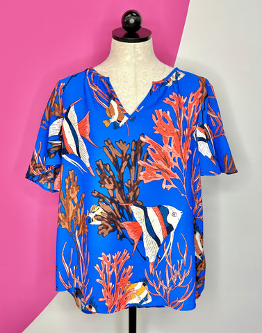 NIC + ZOE ANGEL FISH FLUTTER TOP - L