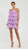 NEW MAC DUGGAL RUFFLE CHIFFON HALTER MINI DRESS - 6