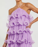 NEW MAC DUGGAL RUFFLE CHIFFON HALTER MINI DRESS - 6