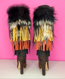 DALIA JIMMY CHOO FRINGE FOX BOOTS - 39/9