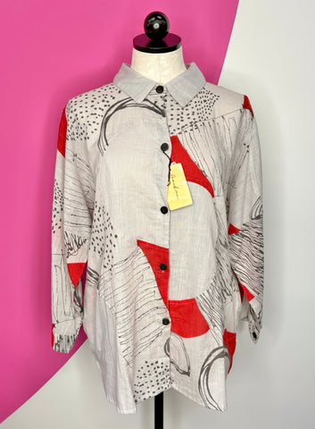 NEW MONA LISA CONFETTI PRINT BUTTON TOP - L