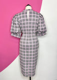 NY&CO HERRINGBONE PLAID PUFF SLEEVE DRESS - L