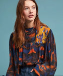 ANTHRO BLNK LEOPARD PEASANT BLOUSE - M