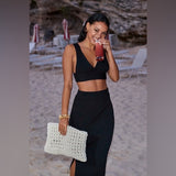 ANTHROPOLOGIE BLACK KNIT TOP + SKIRT SET - L