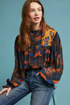 ANTHRO BLNK LEOPARD PEASANT BLOUSE - M