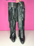 IVY KIRZHNER LEATHER FRINGE WEDGE BOOTS - 9