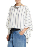 BRUNELLO CUCINELLI 100% SILK STRIPE TOP - L