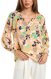CABI ISLAND TROPICAL SMOCKED BLOUSE - S