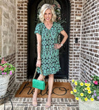 CABI PALMETTE GREEN FLOUNCE DRESS - XL