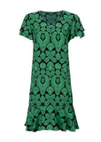 CABI PALMETTE GREEN FLOUNCE DRESS - XL