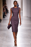 BOTTEGA VENETA AUBERGINE PINSTRIPE DRESS - 44/M