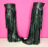 IVY KIRZHNER LEATHER FRINGE WEDGE BOOTS - 9