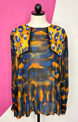 ANTHRO BLNK LEOPARD PEASANT BLOUSE - M