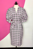 NY&CO HERRINGBONE PLAID PUFF SLEEVE DRESS - L