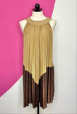 NEW FREE PEOPLE GLITTER PLEATED HALTER DRESS - L