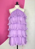 NEW MAC DUGGAL RUFFLE CHIFFON HALTER MINI DRESS - 6