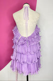 NEW MAC DUGGAL RUFFLE CHIFFON HALTER MINI DRESS - 6