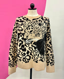 LEOPARD BOW KATE SPADE CASHEW SWEATER - S/M
