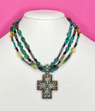 WESTERN STERLING SILVER BEADED CROSS NECKLACE