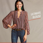 CABI ULTIMATE STRIPE BALLOON SLEEVE BLOUSE - S