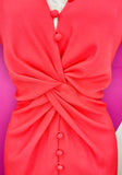 PAULE KA PARIS CORAL BUTTON CENTER TWIST DRESS - M