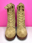 FRYE SAND SUEDE MYRA COMBAT LUG BOOTS - 8