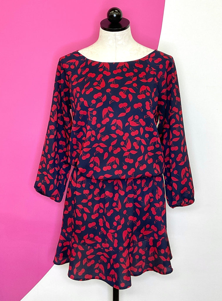 JOIE CHERRY PRINT DROP WAIST MINI DRESS - XS UpScaleIT JOIE CHERRY PRINT DROP WAIST MINI DRESS - XS UpScaleIT