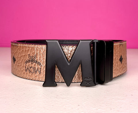 MCM Reversible Leather Logo Buckle Belt